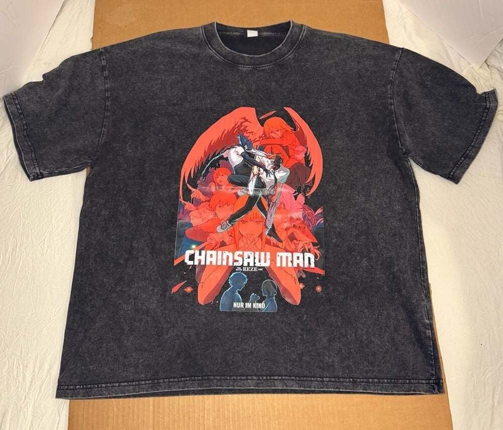 Chainsaw Man The Movie Reze Arc Acid Wash Graphic T-Shirt Black Size L
